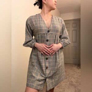 Zara Checkered Long Sleeve Dress with Black Buttons